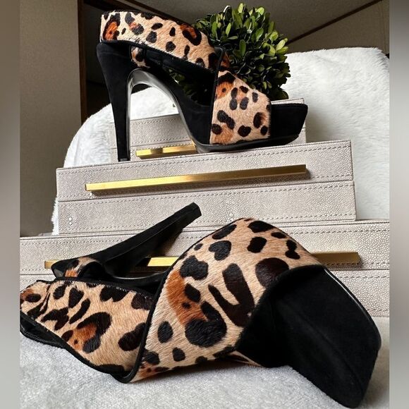 Diane Von Furstenberg Leopard Print Pony Hair Platform Heels – Size 8 - Picture 6 of 17